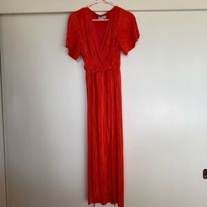 Chic Bright Orange Midi Wrap Dress